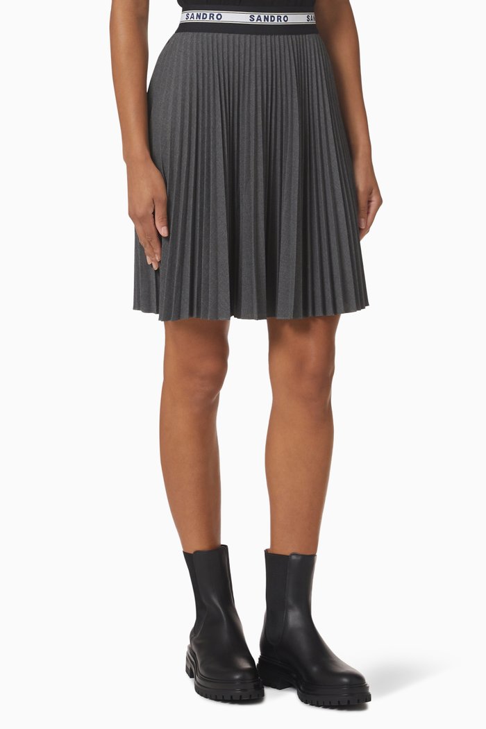 

Logo Pleated Mini Skirt, Grey