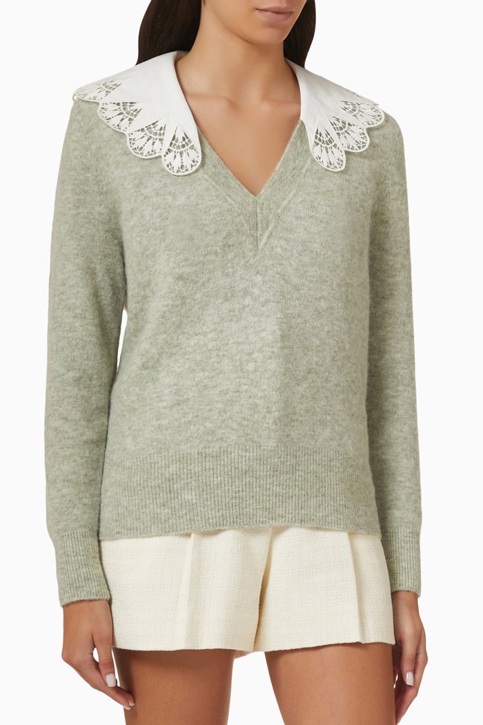 

Lena Embroidered-collar Sweater in Alpaca Wool-blend, Green