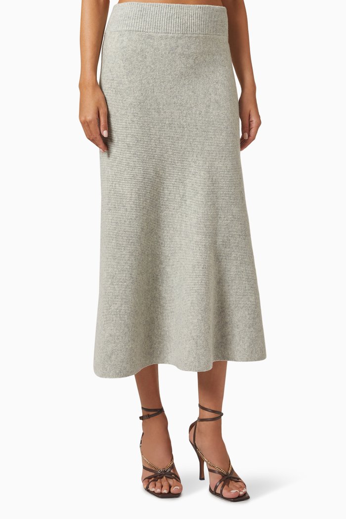 

Davia Flared Midi Skirt in Wool, Grey