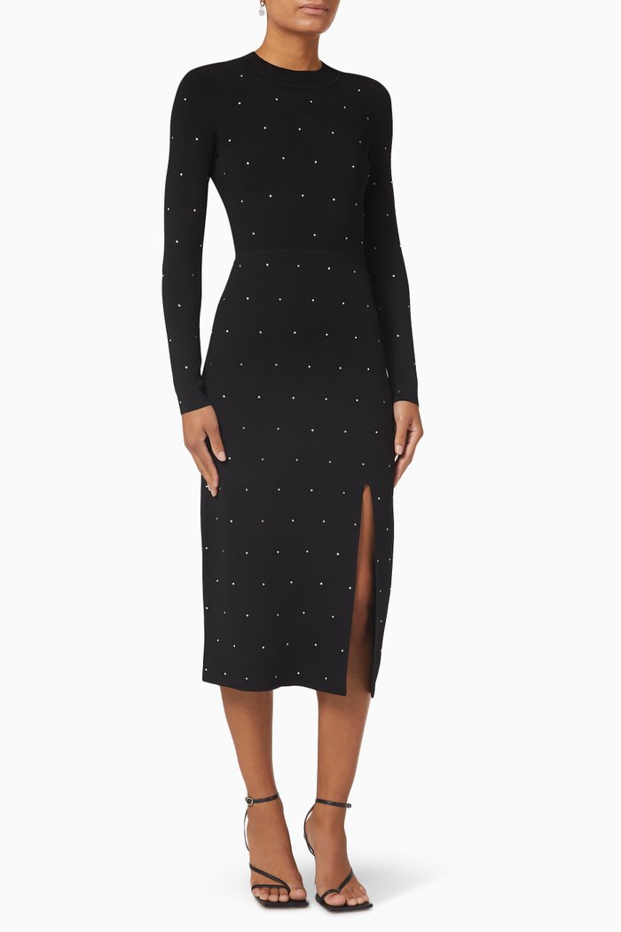

Rhinestone Embellished Midi Dress in Viscose, Black