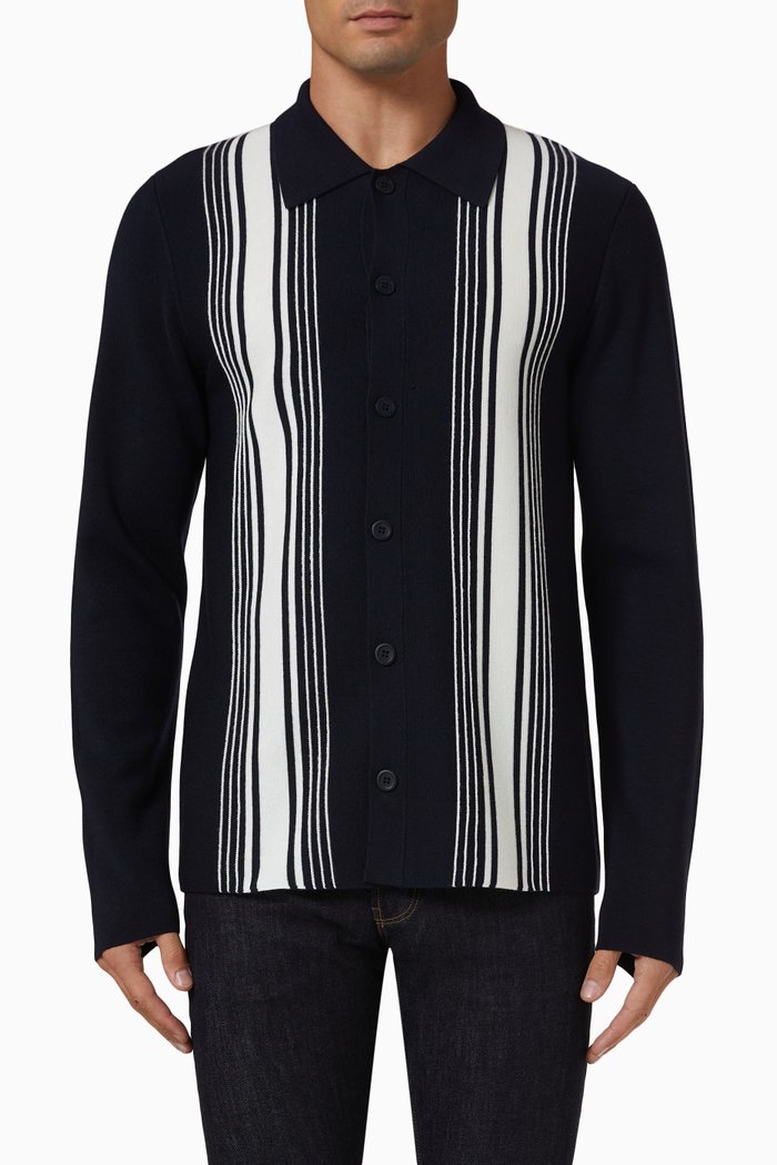 

Striped Cardigan in Wool-blend, Blue