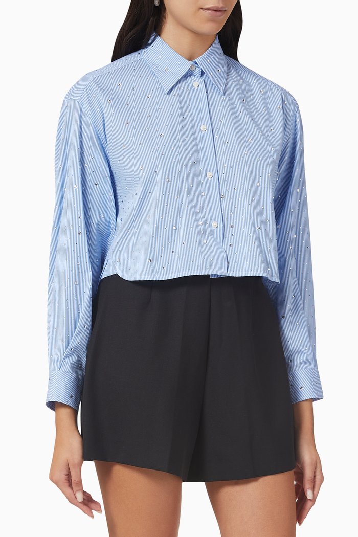

Holi Rhinestone-embellished Striped Shirt in Cotton, Blue