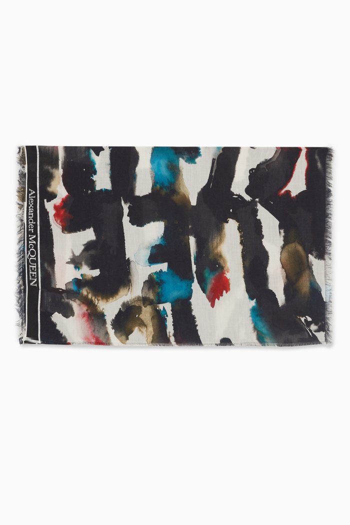 

Watercolour Graffiti Scarf in Lyocell-blend, Grey