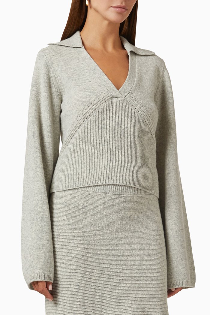 Andrew V-neck Sweater in Wool, Grey