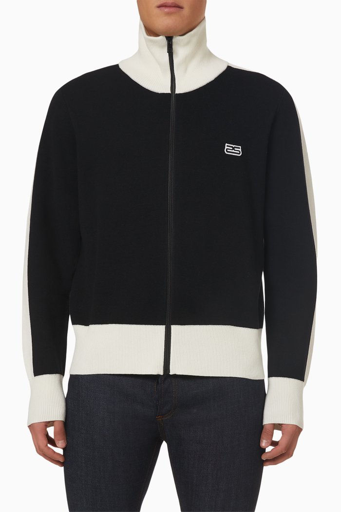 

Two-Tone Cardigan in Cotton, Black