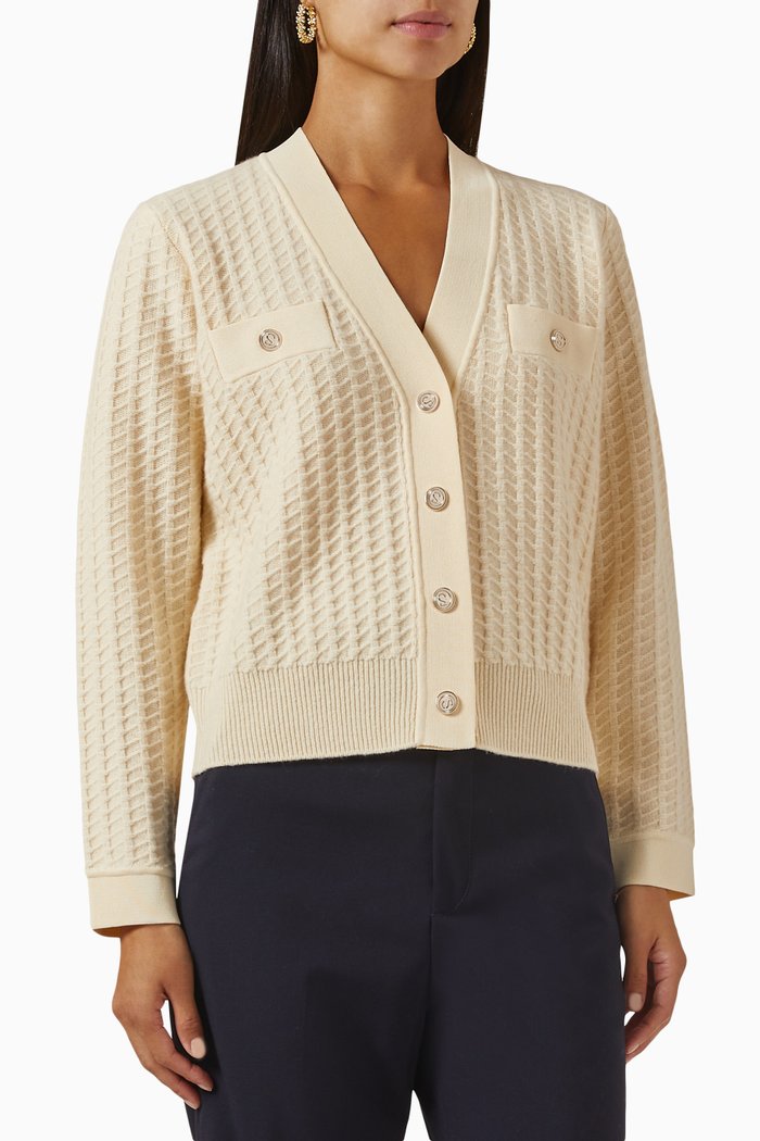 

Striped Cardigan in Wool, White