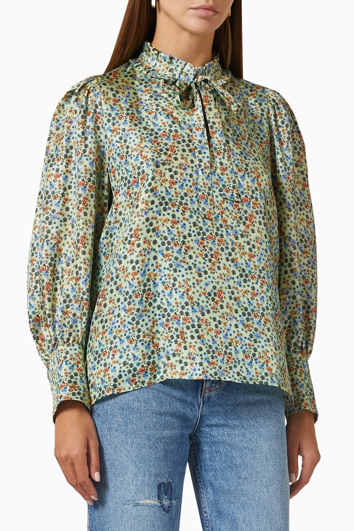 

Clea Floral-print Blouse in Silk, Green