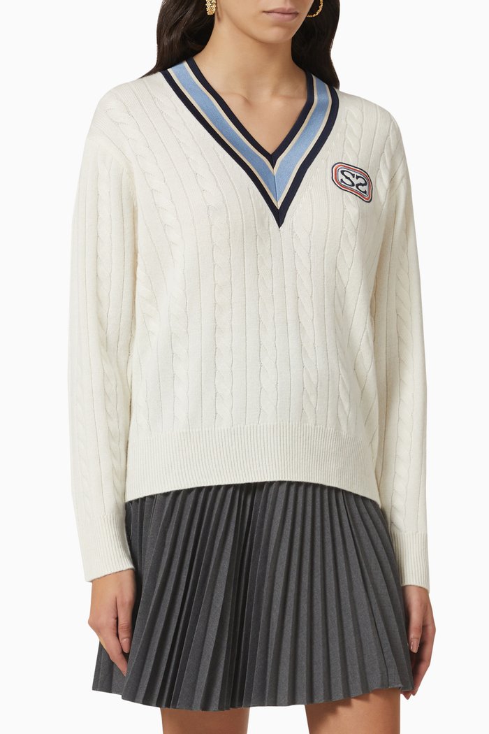 

SS Logo Patch Varsity Sweater in Knit, Neutral