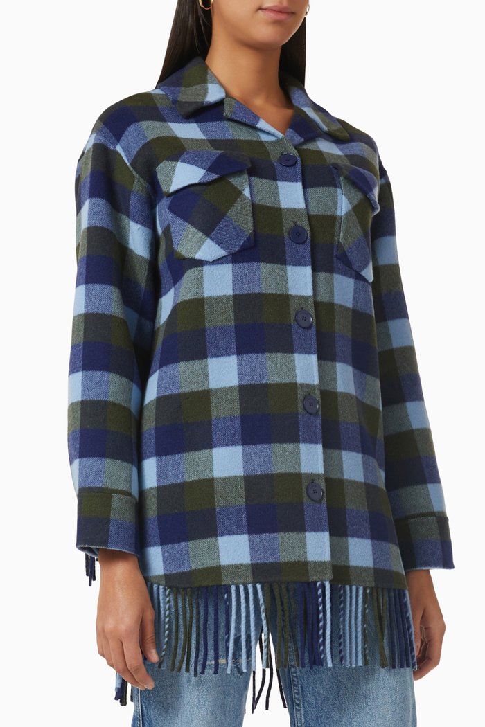 

Claira Checked Coat in Wool, Blue