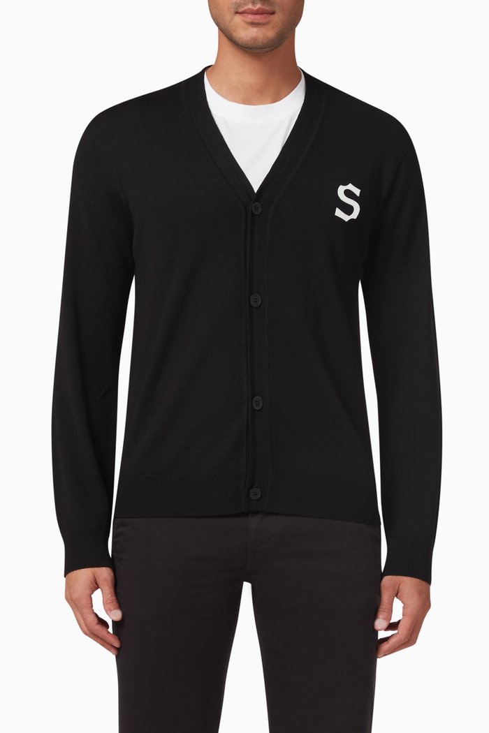 

"S" Logo Cardigan in Wool, Black