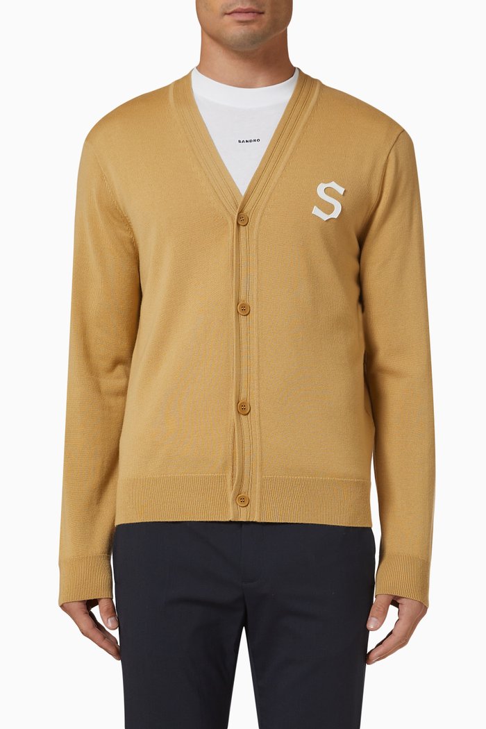 

"S" Logo Cardigan in Wool, Brown