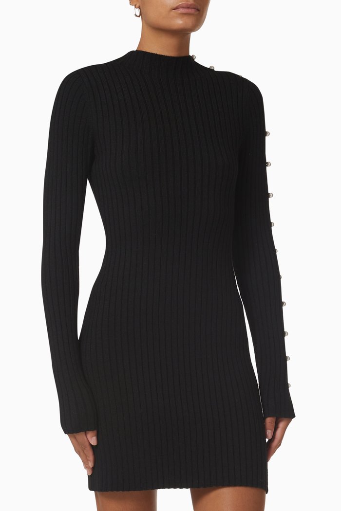 

Pearl-embellished Mini Dress in Knit, Black