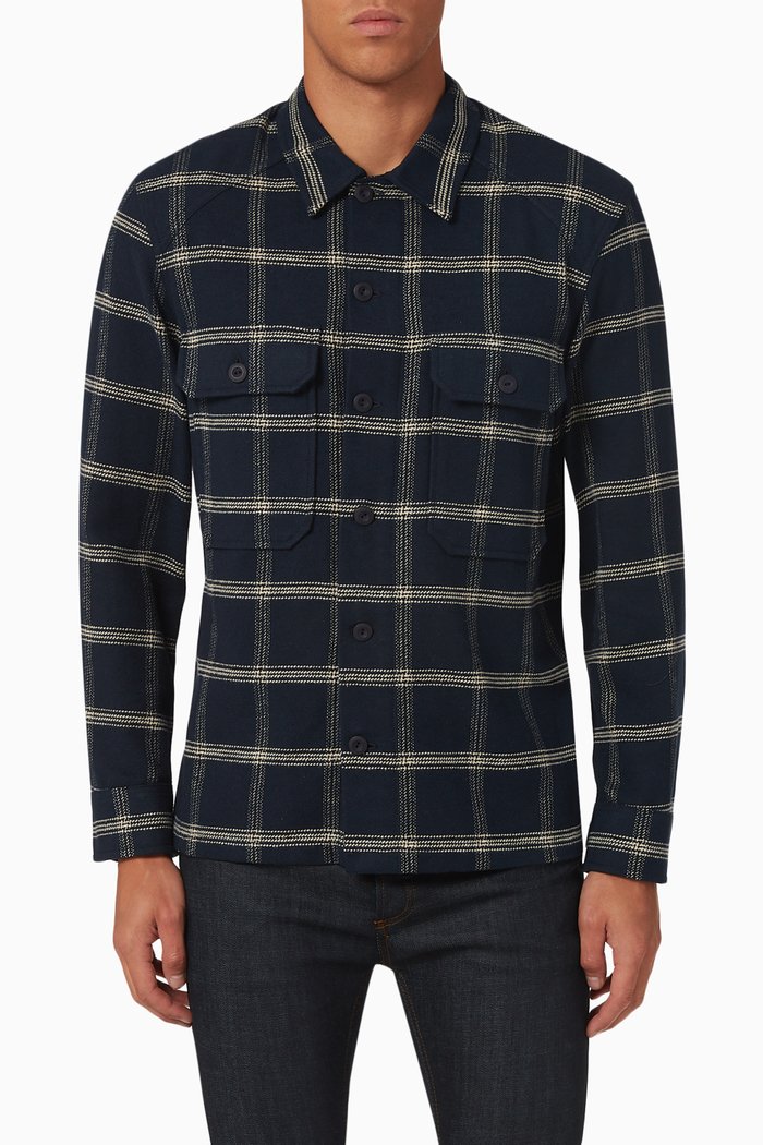 

Plaid Check Overshirt in Wool-blend, Blue