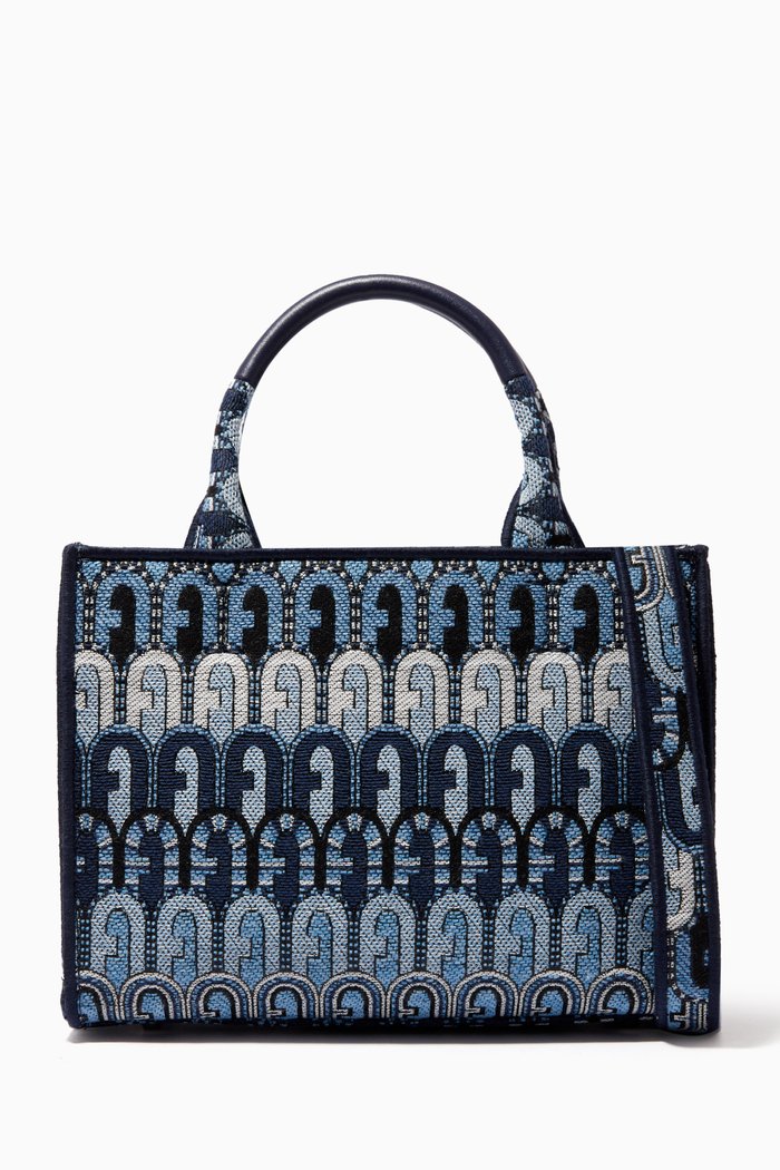 

Mini Opportunity Tote Bag in Jacquard & Leather, Blue
