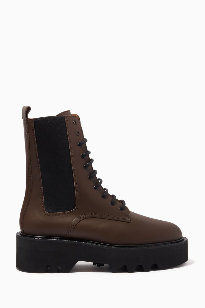 

Pesaro Lace-up Combat Boots in Leather, Brown