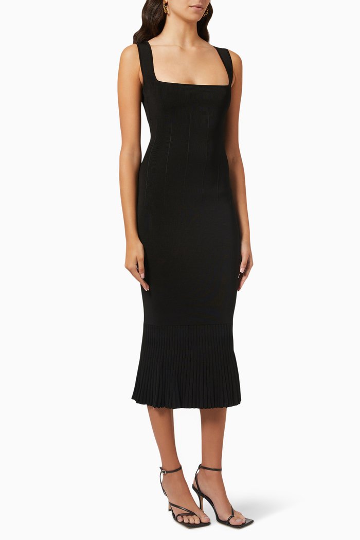 Atalanta Midi Dress in Recycled Viscose, Black