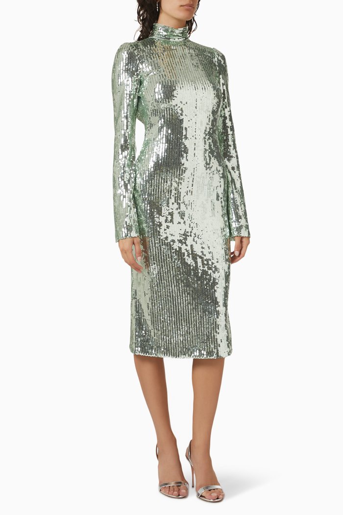 

Orb Sequin Midi Dress in Stretch-tulle, Silver