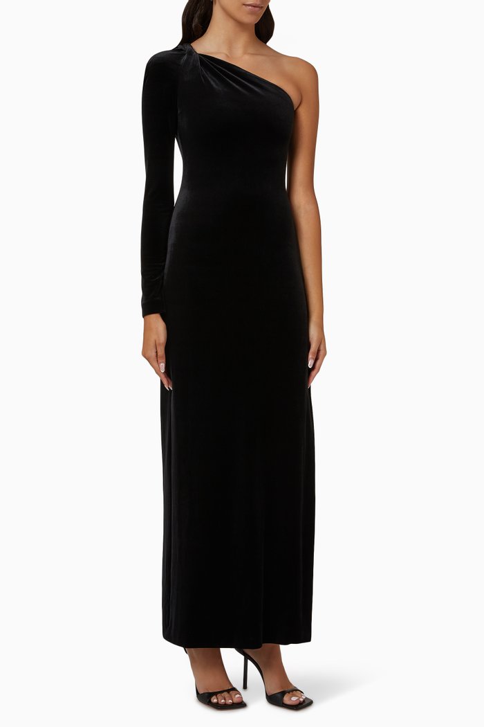 

Off Kilter Cocktail Dress in Stretch Velvet, Black