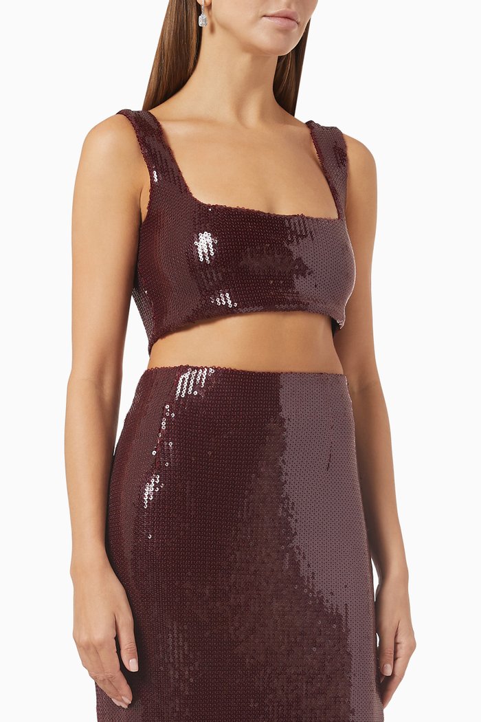 

Beating Heart Crop Top in Sequin Stretch-tulle, Red