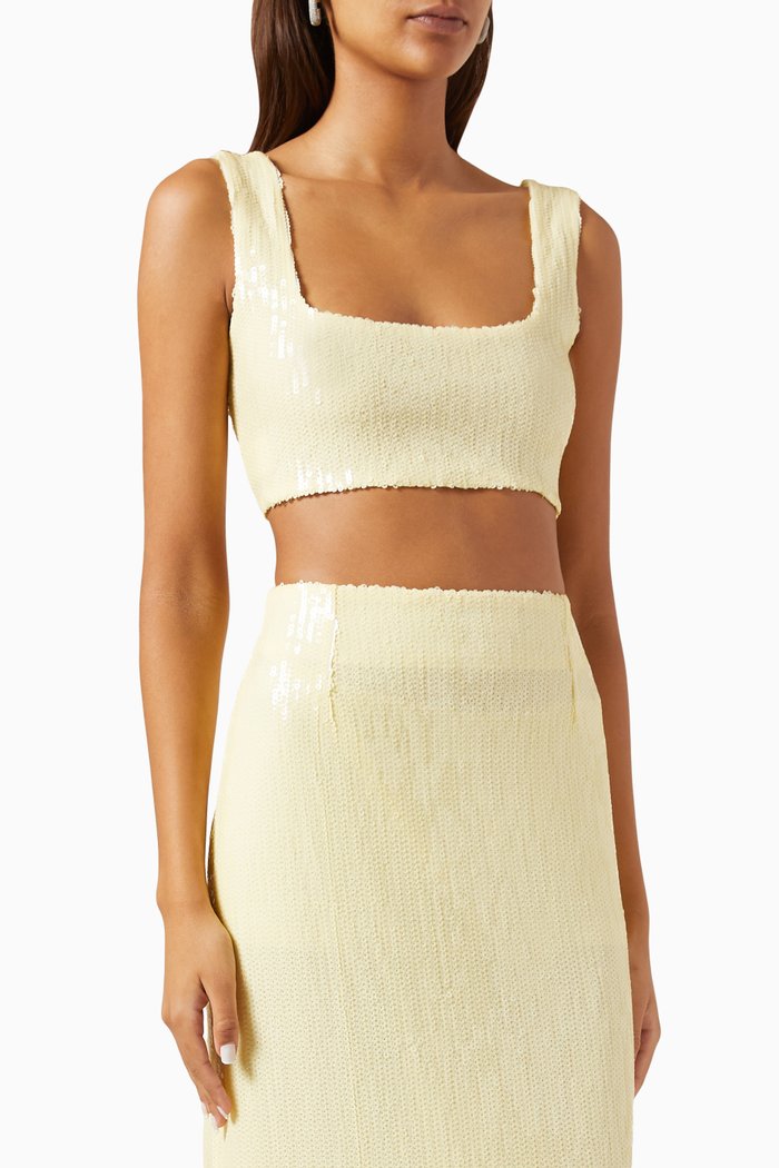 

Beating Heart Crop Top in Sequin Stretch-tulle, White