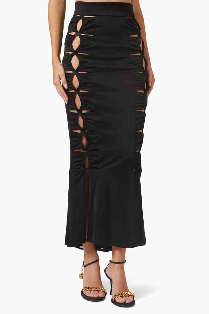 

Vertebrae Midi Skirt in Satin Jersey, Black