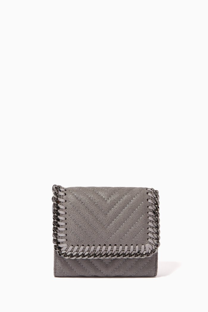 

Falabella Small Flap Wallet in Chevron Shaggy Deer, Grey