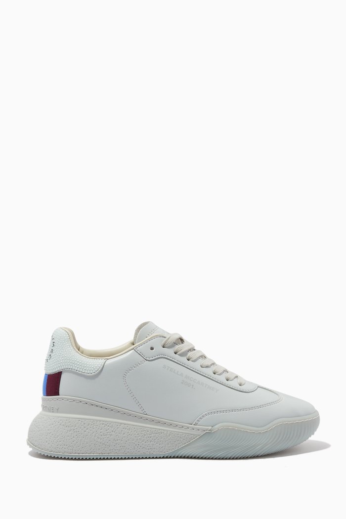 

Loop Lace-up Embellished Sneakers in Faux Leather, White