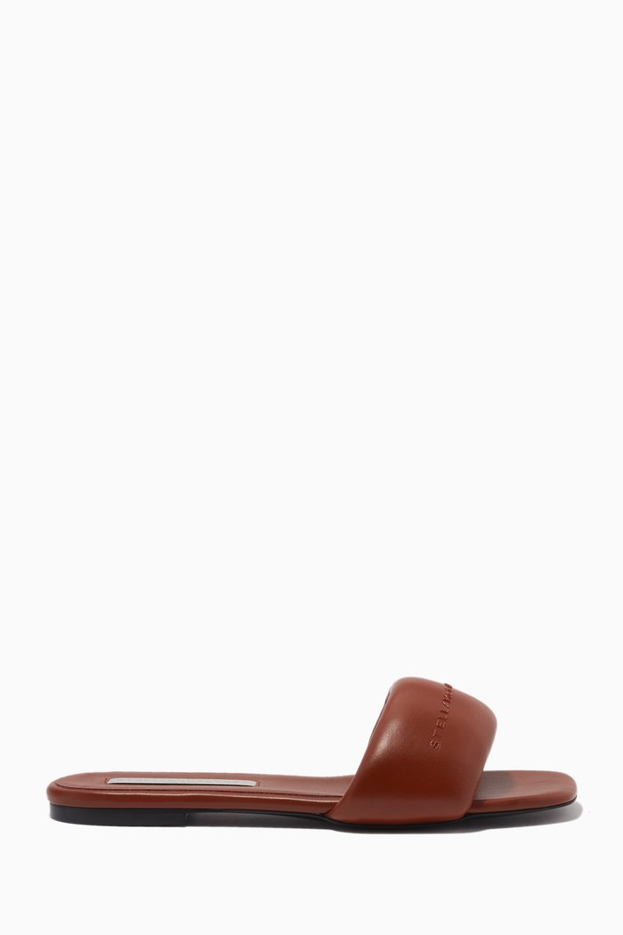 

Signature Logo Slides in Faux Leather, Brown