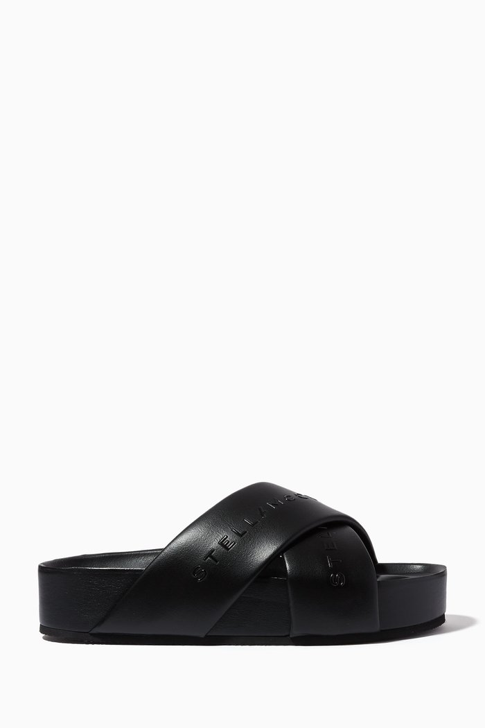 

Signature Logo Slides in Vegan Leather, Black
