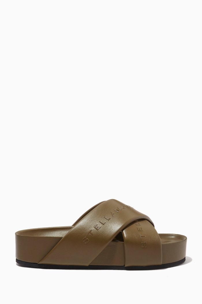 

Signature Logo Slides in Vegan Leather, Brown