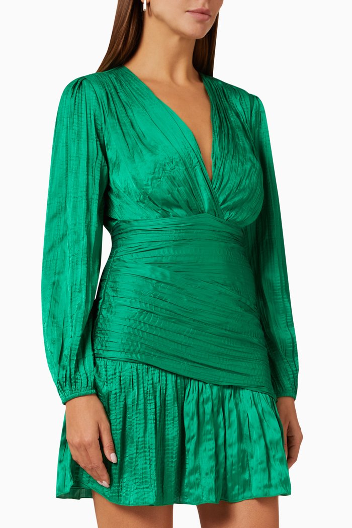 

Pleated Mini Dress in Lamé, Green