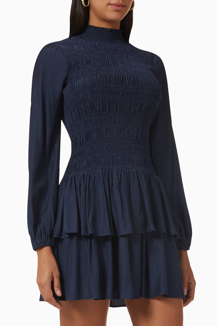 

Smocked Mini Dress in Satin, Blue