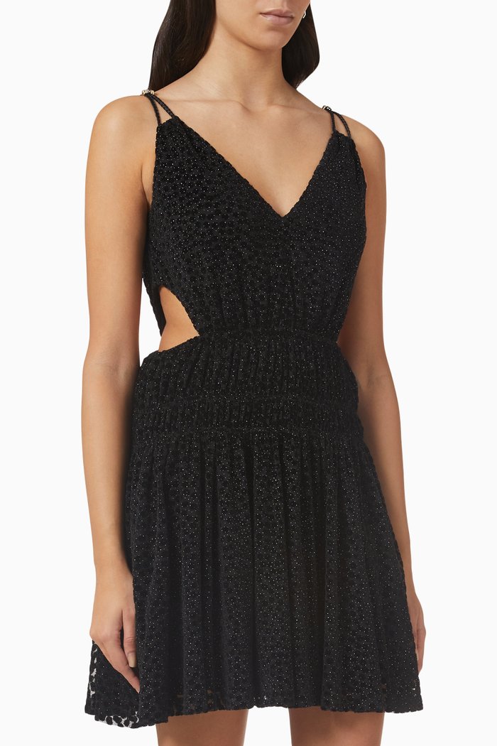 

Roany Mini Dress in Velvet Dotted Swiss, Black