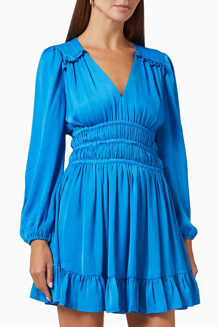 

Riannou Ruched Mini Dress in Satin, Blue