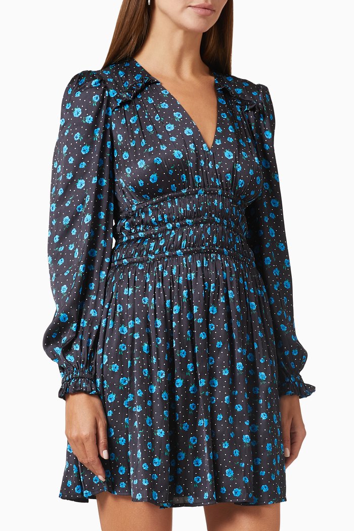

Riannia Floral-print Mini Dress in Satin, Blue