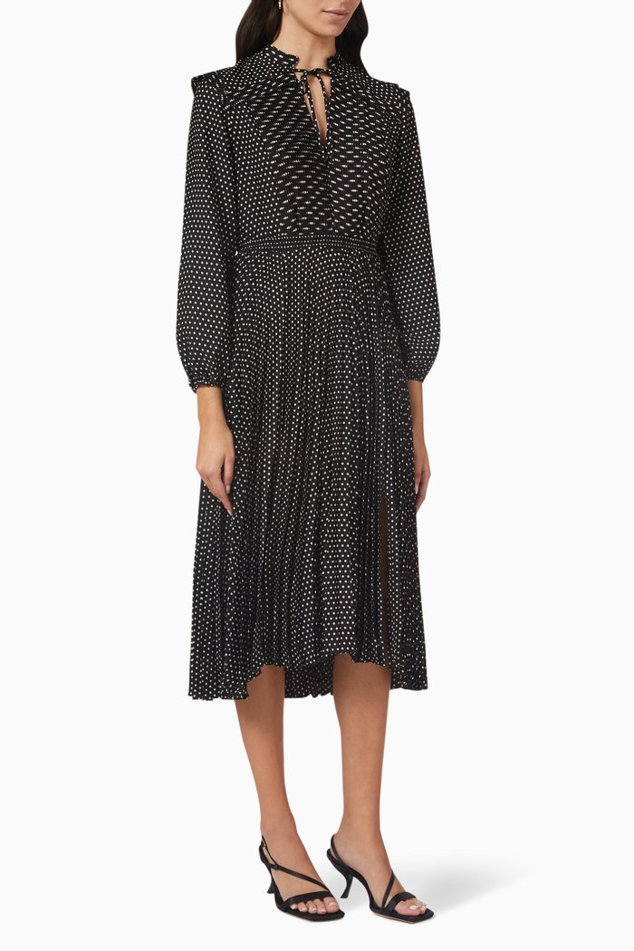 

122 Riplettita Polka-dot Midi Dress in Satin, Black