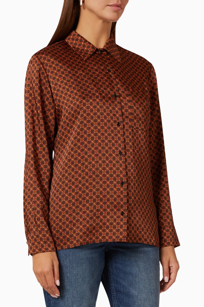 Mini Clover Print Shirt in Satin, Brown