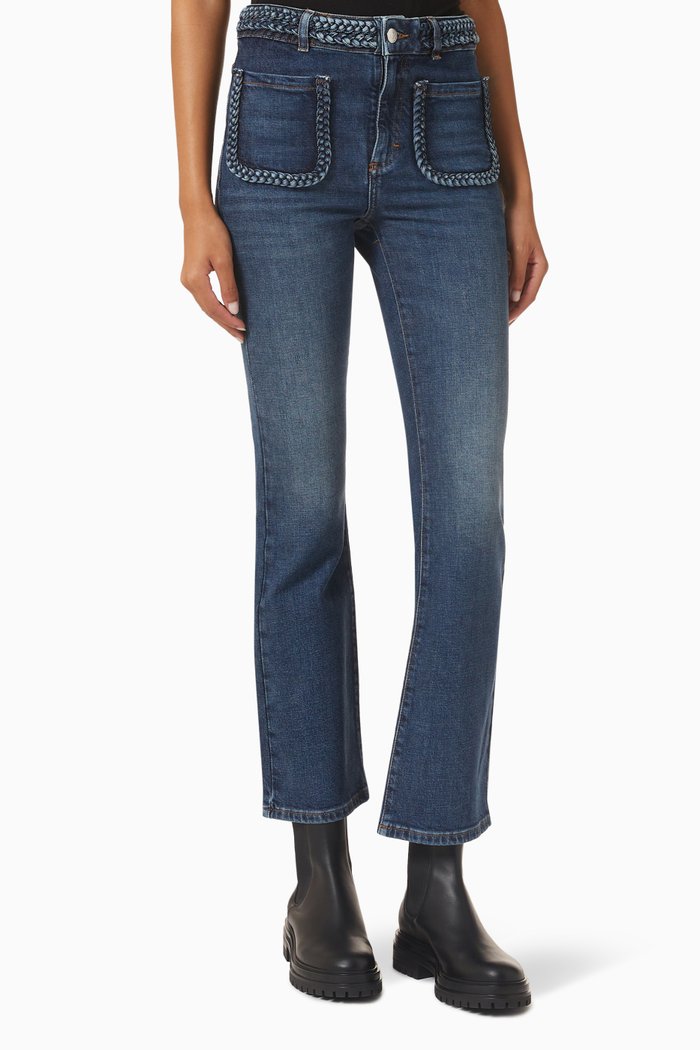 

Braid-detail Mid-rise Jeans in Denim, Blue