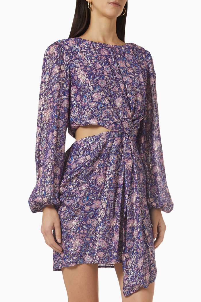 

Knotted Mini Dress in Chiffon, Purple