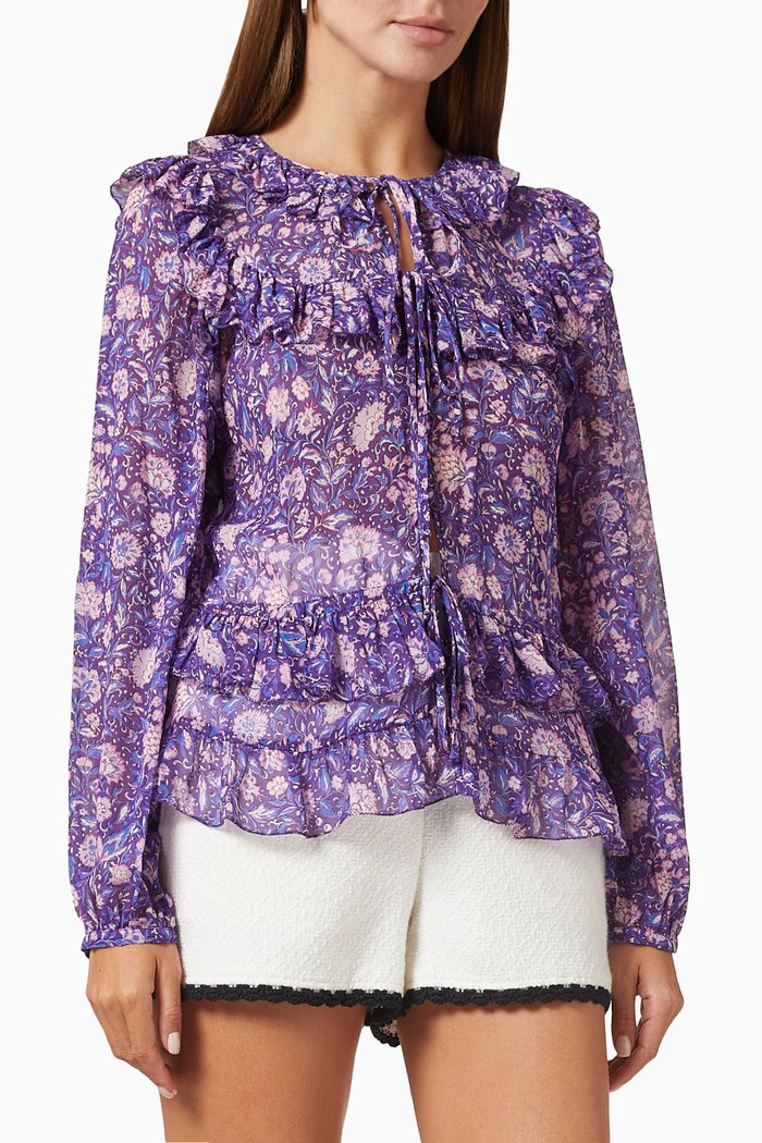 

Loleta Floral-print Top in Semi-sheer Viscose, Purple