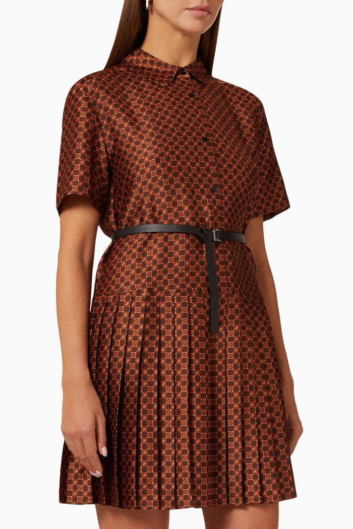 

Printed Shirt Dress in Satin, Brown