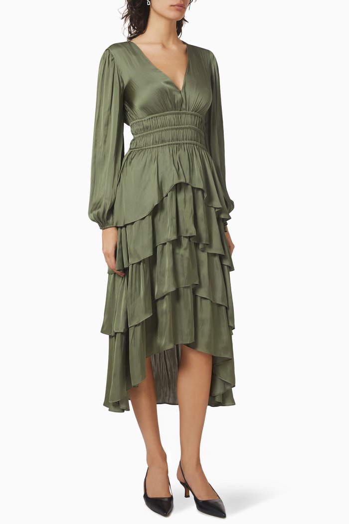 

Ruffle Dress in Satin, Green