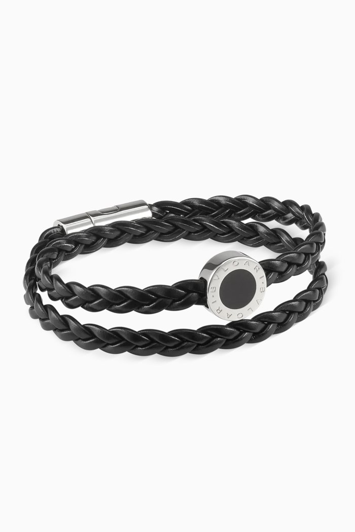 

Wrap-around Bracelet in Braided Leather & Palladium-plated Brass, Black