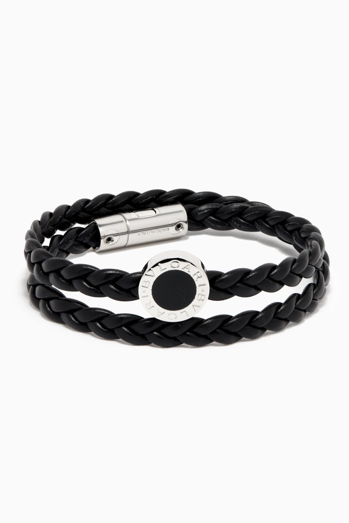 

Braided Double Bracelet in Calf Leather, Black