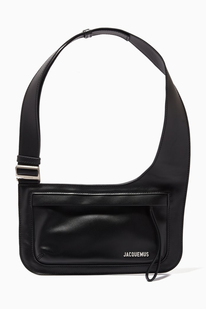 Mini La Banane Gardian Crossbody Bag in Leather, Black