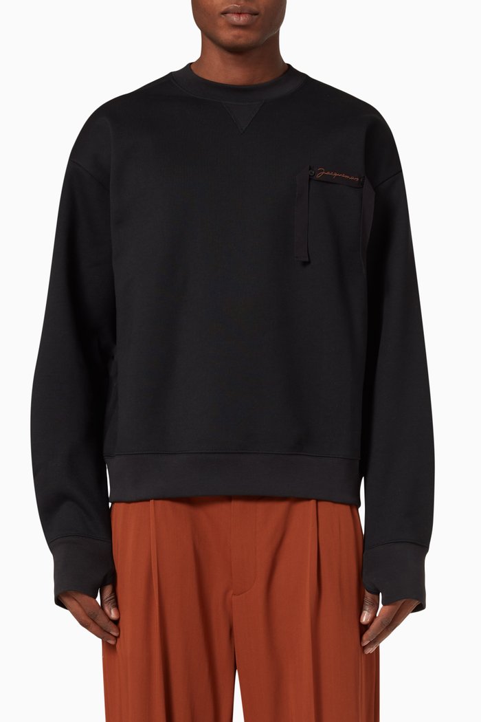 

Round-collar Logo Sweatshirt in Recycled Fabric, Black