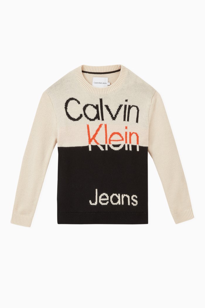 

Colour-block Crewneck Sweater in Cotton-blend, Neutral