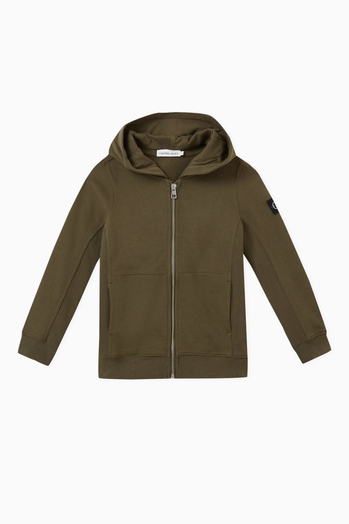 

Logo Patch Zipped Hoodie in Cotton, Green