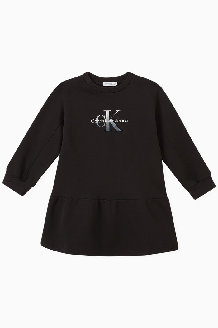 Logo Dress in Cotton & Polyester, Black