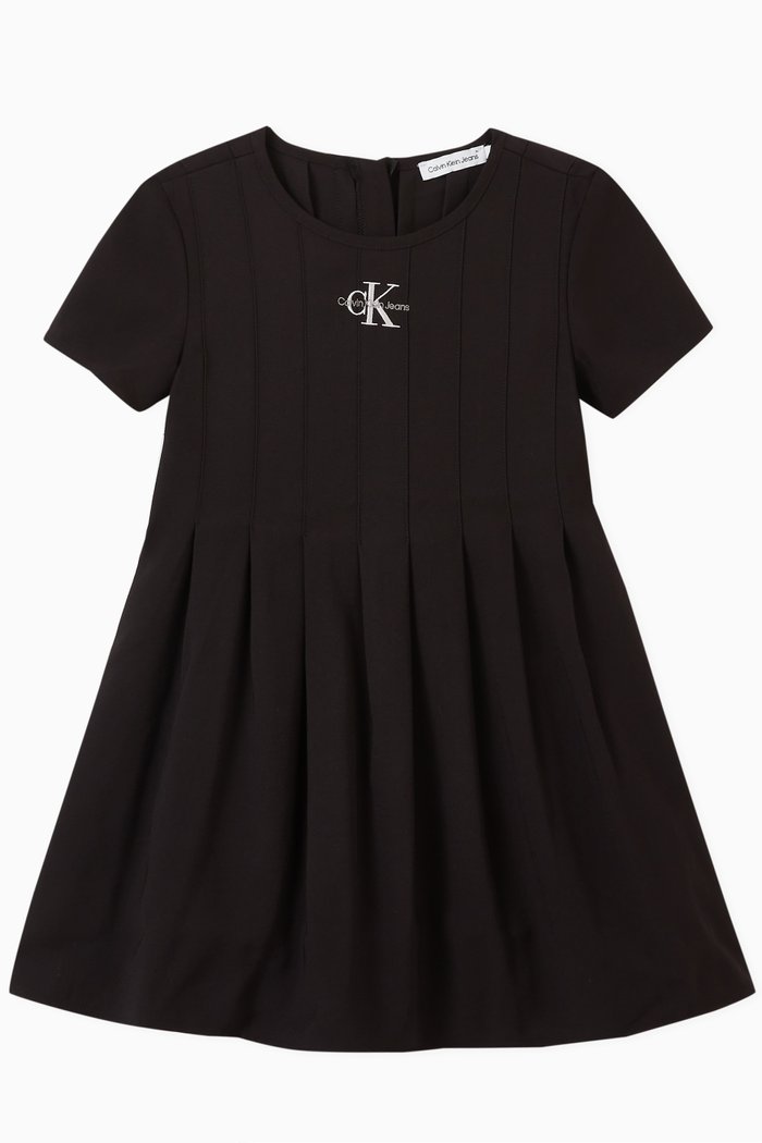 

Pleated Logo Dress in Cotton, Black
